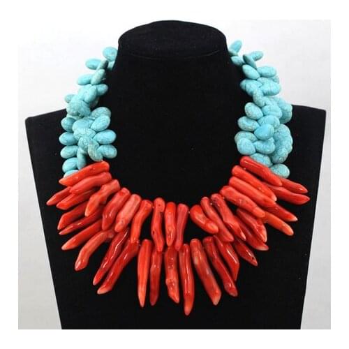 Vintage Doulble Layers Teardrop Stone Real Red Coral Necklace Fashion Jewelry for Women Wedding Gift