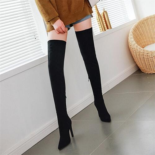 Autumn And Winter The New Womens Boots fashion Pointed zipper Fine heel High heel Womens Over the knee boots plus size 33-43