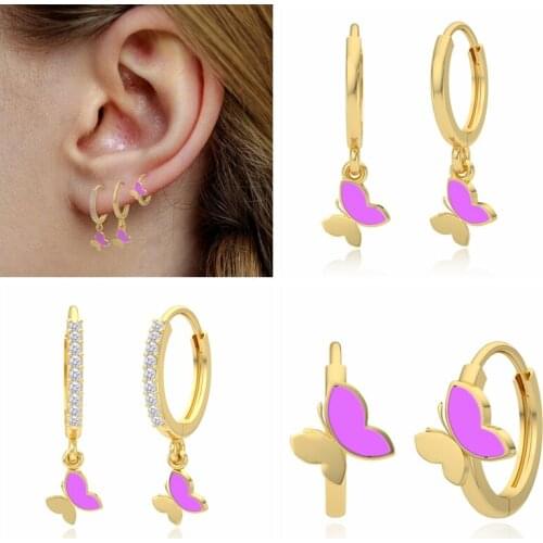 AIDE Purple CZ Butterfly Earrings Pendientes Plata 925 Drop Earrings Piercing Gold Woman 2021 Trend Jewelry Bijoux Femme Серьги