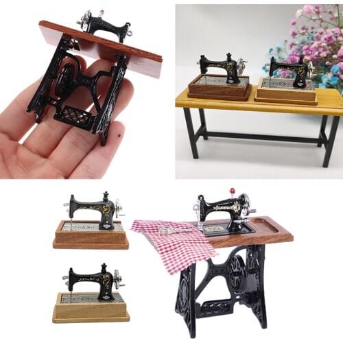 1/12 Dollhouse Miniature Sewing Machine Wooden Furniture Set (Wood Color)