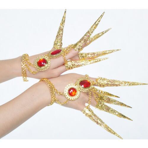Unique 1 Pair India Belly Dance Finger Nail with Bracelet Gold Long Nails Dance Accessories Adult Kid Belly Dance Accessory