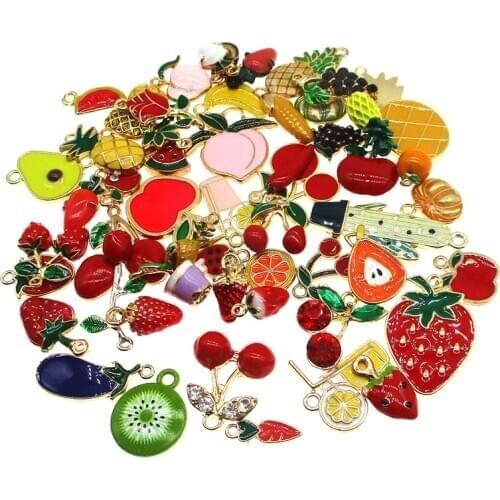 10/20/30pcs Mixing Fruit Enamel Pineapple Strawberry Banana Grape Juicy Peach Charms For DIY Earrings Jewelry Making Findings