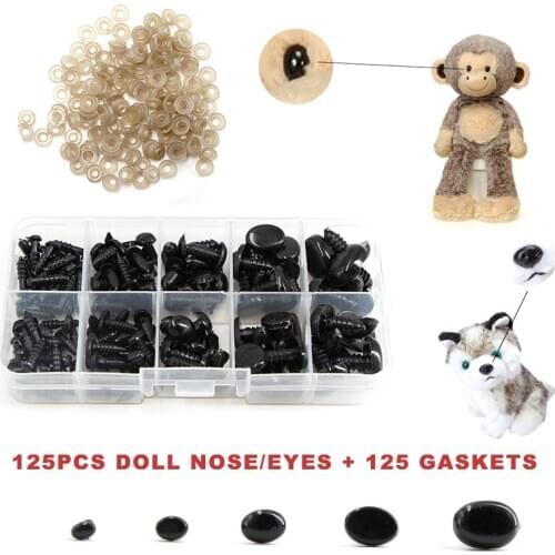 125pcs Oval Plastic Craft Safety Doll Animals Noses Button Black for Teddy Bear Toy Puppet Soft Stuffed Animal DIY Amigurumi