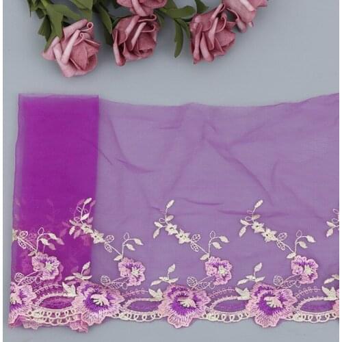 15Yards Beautiful Lace Ribbon Embroidery Flower Purple Pink Lace Trim DIY Dress Clothes Decor