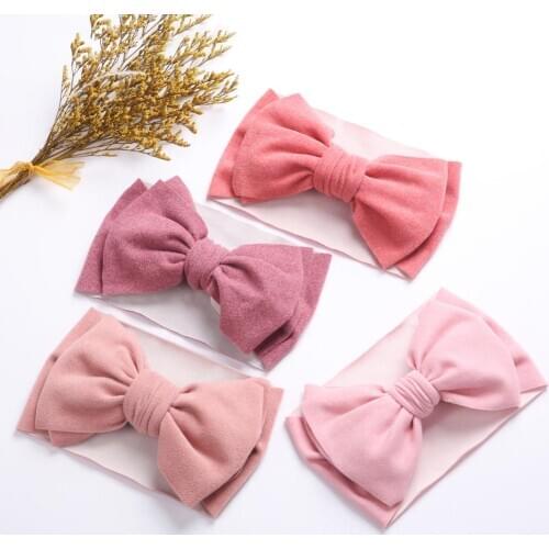 24PC/lot New Large Solid Cashmere Bow Headband Baby Turban Autumn Winter Head wraps for Girls Knot Bow HeadBand Hair Accessories