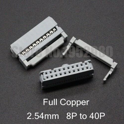 50PCS FC IDC Connector 2.54mm Pitch FC-8P 10P 14P 20P 34P 40P Pin Female Flat Ribbon Cable Socket Grey Color