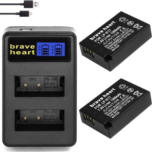 2X 1300mAh LP-E17 LP E17 E17 Camera Battery + LCD Dual USB Charger for Canon EOS M3 M5 M6 750D 760D T6i T6s 800D 8000D Kiss X8i