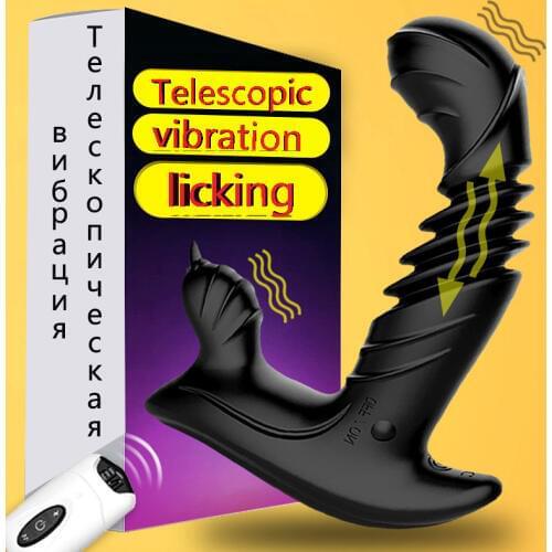 Prostate Massage Automatic Telescopic Anal Plug Vibrator Wireless Remote Control Licking Scrotum Erotic Gag Sex Tools For Man