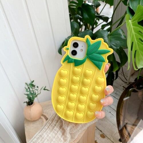 Stress Reliever 3D Pineapple Love RainBow Bubble Beans Phone Case For iPhone 11 Pro Max X XR 7 8 Plus 12ProMax Fidget Toy