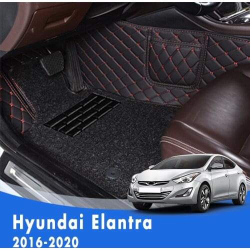 Car Floor Mats For Hyundai Elantra 2020 2019 2018 2017 2016 Double Layer Wire Loop Custom Leather Carpets Car Accessories Cover