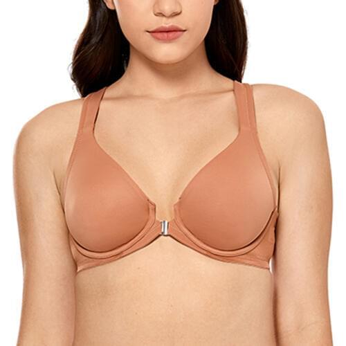 Womens Underwired Front Closure Bra Plus Size Racerback Full Coverage Plunge Non-padded Bra Lingerie for Woman 36 38 40 42 DD E