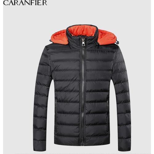 CARANFIER High Quality Winter Warm Thick Zipper Coats Mens Hooded Parkas Casual Male Slim Zipper Multi-Pockets Overcoat Jackets