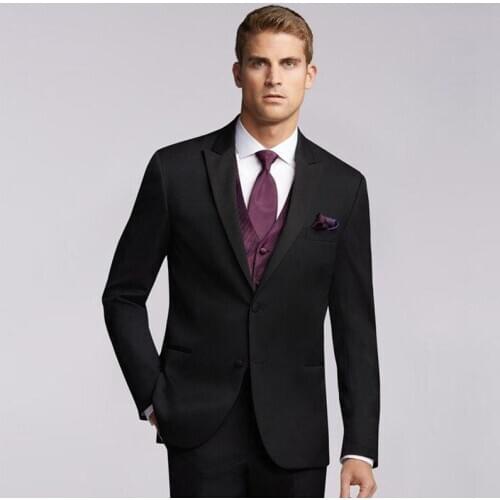 Black Mens Suits Wedding Groom Wear Terno Tuxedos 2 Pieces (Jacket+Pants) Slim Fit Business Prom Suits Costume Mariage Homme