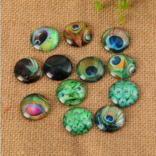 Beautiful peacock feathers DIYself-adhesion Mosaic round Glass Mixed Colorful Art Craft Material Crystal Bottle Vase Decorative