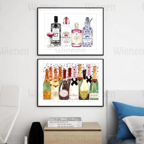 Home Decor Painting Champagne Wine Picture Wall Art Poster Modern Canvas Painting Bar Pub Wine Cabinet Wall Decor Home Decor