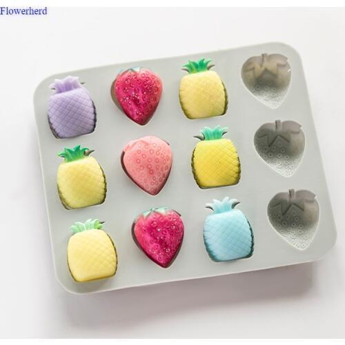Twelve Cavities 3d Strawberry Pineapple Food Grade Silicone Mold DIY Handmade Soap Mold Chocolate Cake Mold Cookie Stencil