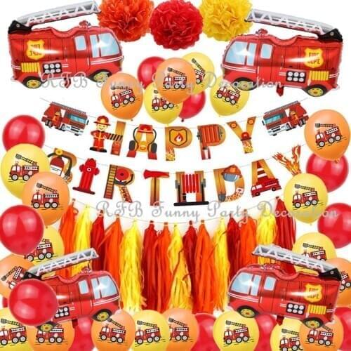 Fire Truck Birthday Party Decoration Banner Ballons Fireman Firefighter Baby Shower Boy Girl Children Birthday Party Supplies