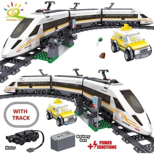 HUIQIBAO 641pcs Battery Power Electric City Train High Speed Rail Building Blocks Railway Track Set Brick Children Toy