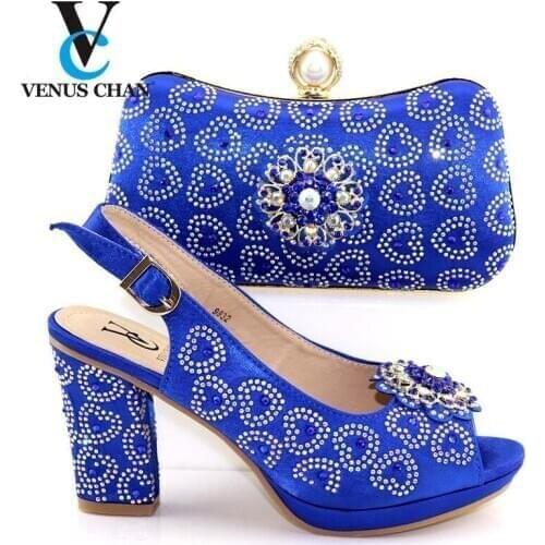 Hot Selling African Shoes And Bag Set Italian Design Matching Shoes And Bag Set Nigerian For Wedding Party in Blue