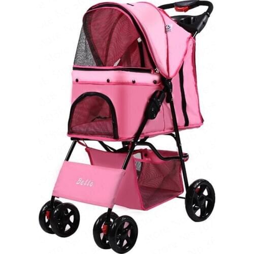Lightweight Fast-folding pet stroller dog cat stroller baby four wheel outdoor pet cart with rain cover Large Space 15kg Bearing