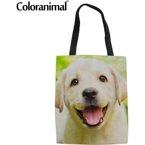 Coloranimal Lovely Golden Retriever 3D Printed Linen Tote Bag for Women Foldable Shopper Bag Femem Canvas Grocery Bag 2021 Hot