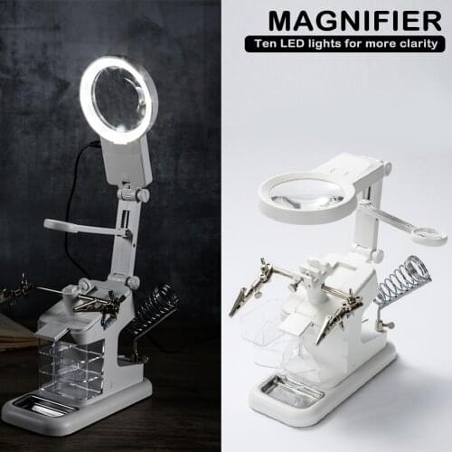 Multiple Multiples Welding Magnifying Glass with LED Lights Fabric Jewelry Soldering Magnifier for Mobile Phone Repair