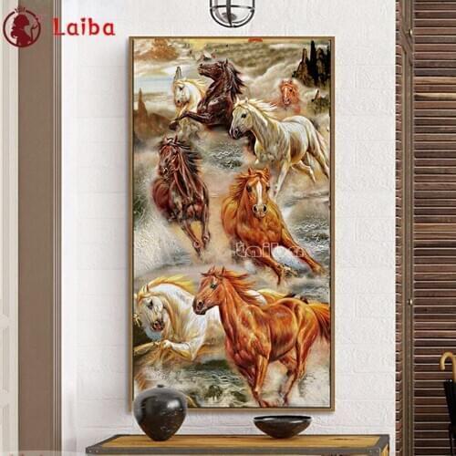 New diamond embroidery Eight Horses diamond painting mosaic full square round drill cross stitch rhinestone of picture large art