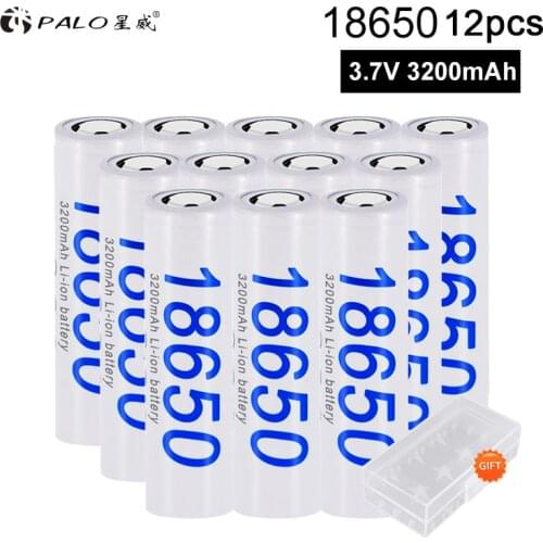 Palo 12pcs New Original 18650 3.7v 3200mah Lithium Rechargeable Battery 3.7V 18650 Lithium ion batteries For Flashlight Torch