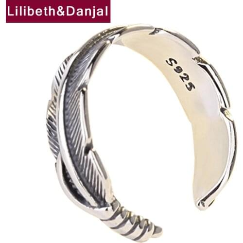 Feather Tail Adjustable Finger LOVE Ring Real 925 Sterling Silver Vintage Fashion Jewelry Women 2021 Designer Bague Chaine R03