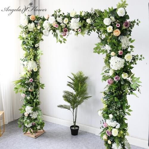 Custom White Green Plants Artificial Flower Row Wedding Backdrop Decor Wall Hanging Arch Pipe Party T Stage Road Leading Props