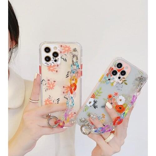 Tobebest Summer Flower Bracelet Clear Phone Cases for iphone 12 11 Pro Max X XS Max XR 7 8Plus 12mini ins Popular Chain Shell