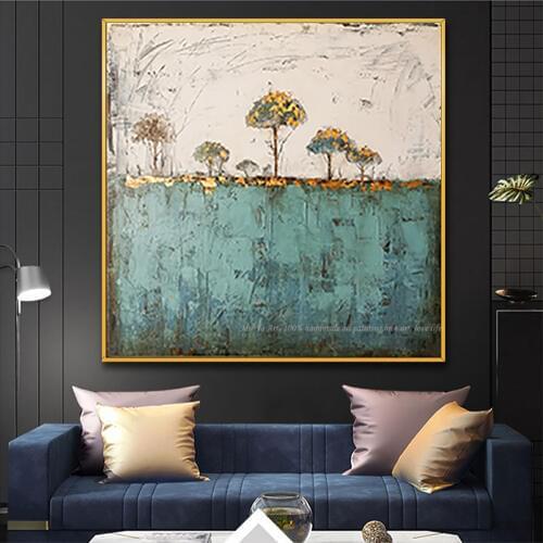 Hand painted Abstract painting on canvas paintings for living room wall landscape tree green vintage pictures on the wall
