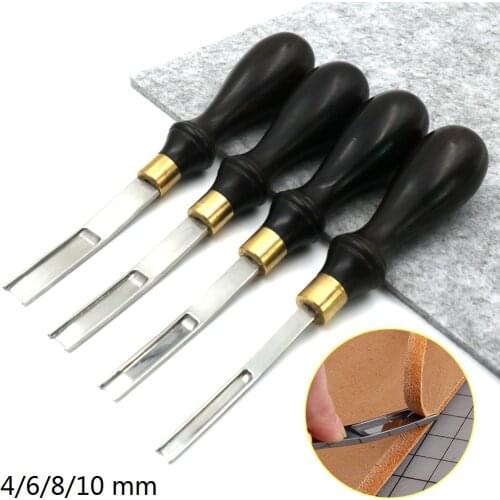 Leather Craft Edge Beveler 4/6/8/10mm Wide Mouth Skiving Tool Trimmer with Polished Ebony Handle for Leather Edge Peeling DIY