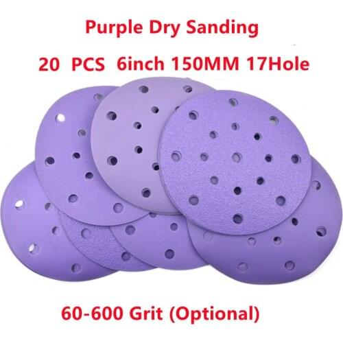 The 20PCS 6 Inch(150mm) Hurricane 17-Hole Grit 60-600 Hook&Loop Sanding Discs For Dry Sanding Abrasive Flocking Sandpaper