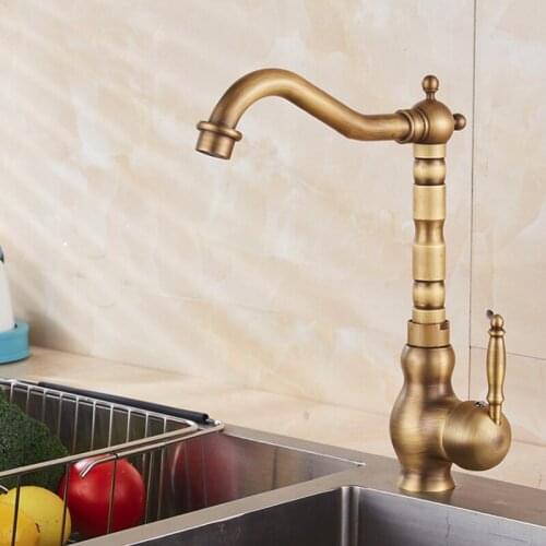 Kitchen Sink Faucets Antique Brass Single Handle Kitchen Basin Faucets Deck Mounted Hot&Cold Water Mixer Basin sink Tap