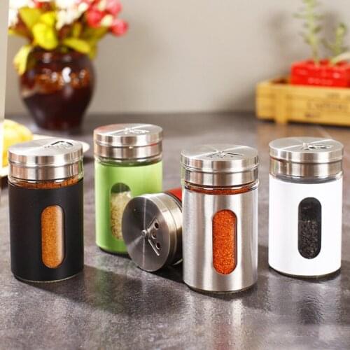 Stainless Steel Seasoning Jars Glass Spreading Bottle Barbecue Seasoning Pot Pepper Bottle Toothpick Holder Salt Shaker