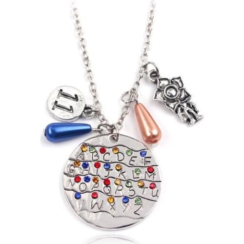 Stranger Things Stamped Alphabet Light Wall Pendant with Monster Charms Eleven Letters Beads Necklace Movie Jewelry