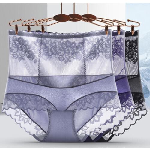 Women Underwear Sexy Lace Seamless Hollow Transparent Soft Breathable Middle Waist Female Panties High Elasticity Thin Breifs