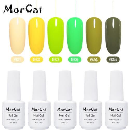 MorCat UV Gel Polish 15ml Neon Gel Nail l Polish Green Series Nail Gel Polish Vernis Semi Permanent UV Soak Off Nail Art Design