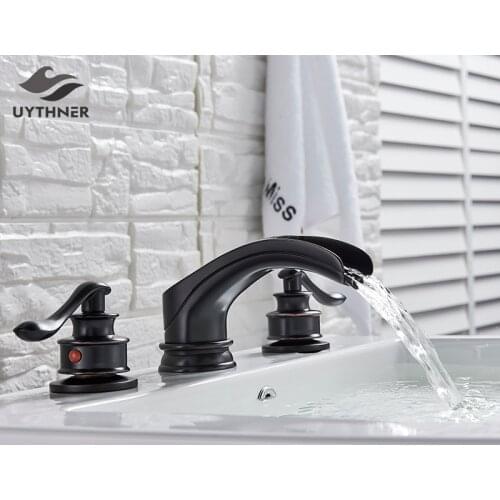 Uythner Basin Sink Faucets Black Bronze Bath Basin Faucets Deck Mounted Hot and Cold Water Mix Taps Batutub Faucet Basin Tap