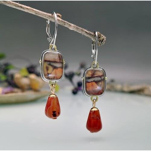 Vintage Geometric Colorful Resin Stone Earrings Tribal Jewelry Water Drop Orange Red Resin Statement Dangle Earrings