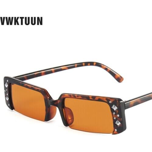 VWKTUUN Half Frame Eyewear Sunglasses Women Men Vintage Crystal Sunglasses Rectangle Glasses Small Frame Driving Driver Shades