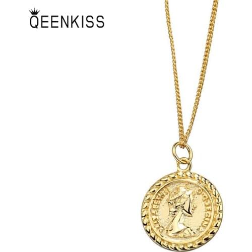 QUEENKISS NC652 Fion Jewelry Wholesale Fashion Lady Girl Birthday Wedding Retro Round 18KT Gold White Gold Pendant Necklace