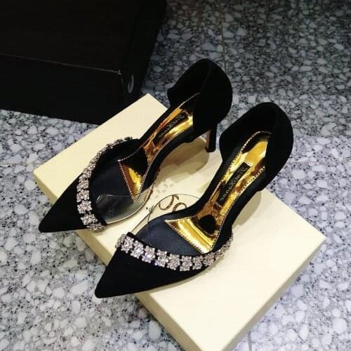 2021 summer new style sexy lady women shoes black crystal point toe stiletto stripper high heels pump party shoes big size 41