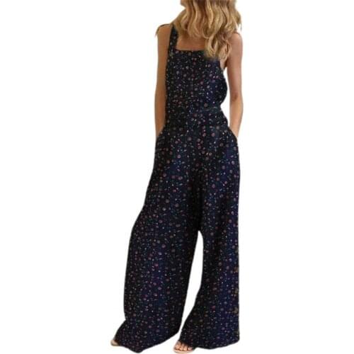 2021 Stylish Ladies Casual Romper Floral Print Sling Backless Loose Jumpsuit for Going Out Women Square Collar Backless Romper