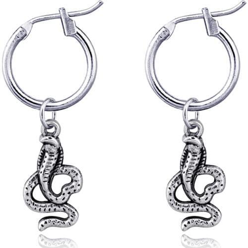 1 Pair Punk European Fashion Stereoscopic Snake Small Hoop Earrings Ancient Metal Color Cool Animal Earrings For Women E63-5