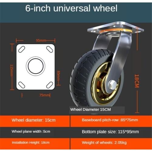 6-Inch-Universal Wheel Heavy Duty Caster Mute Rubber Flat Trolley Shock Absorption With Brake