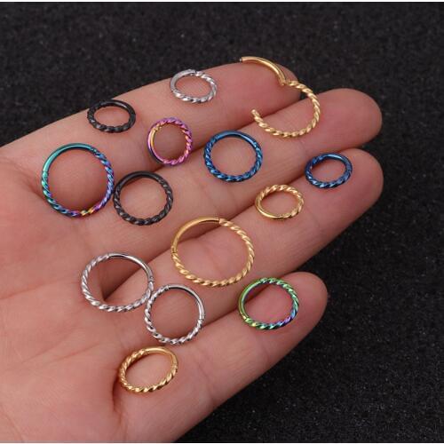 1PC 6mm to 12mm 16g Stainless Steel Hinged Segment Clicker Ring Nose Septum Piercing Helix Cartilage Daith Twist Hoop