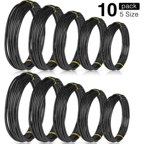 10 Rolls Bonsai Wires Anodized Aluminum Bonsai Training Wire in 5 Sizes - 1.0 mm, 1.5 mm, 2.0 mm, 2.5 mm, 3.0 mm Black