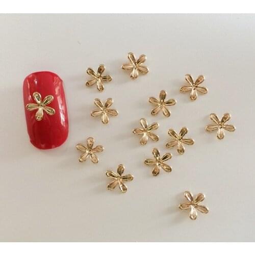 10pcs/bag Japan 3D Nail Art Decoration Silver and Gold Metal Thin Flower DIY Charm Nail Accessories